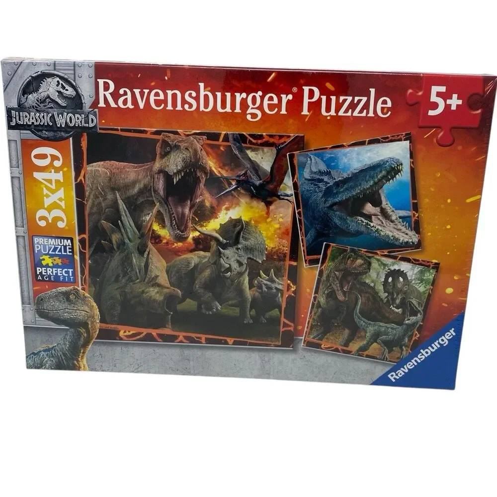 Jurassic World Puzzle Set 3x49 Piece Dinosaurs T-Rex Kids Age 5+ Ravensburger